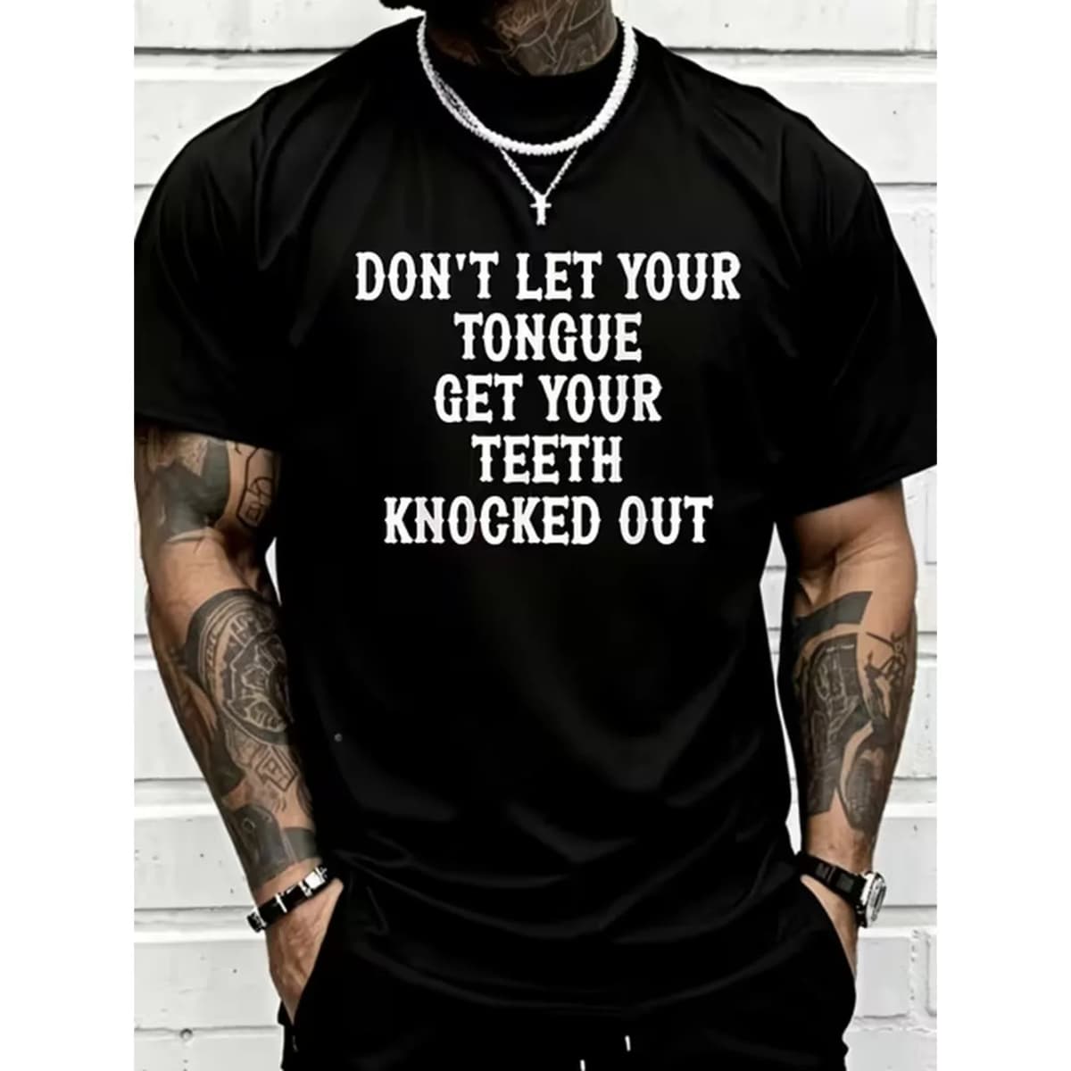 item picture funny dont let your tongue get your teeth knocked out graphic tshirt for men unisex print lightweight breathable crew neck tee unisex casual outdoor shirt sizes s retro casual crew neck printed t shirt plus size