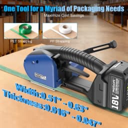 SWANSOFT 2100N Semi-Automatic Electric Strapping Machine for Width 0.51" - 0.63" PP PET Straps 18V 2x5Ah Battery Powered Strapping Banding Tools for Packaging Box Pallet