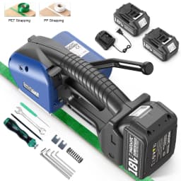 SWANSOFT 2100N Semi-Automatic Electric Strapping Machine for Width 0.51" - 0.63" PP PET Straps 18V 2x5Ah Battery Powered Strapping Banding Tools for Packaging Box Pallet