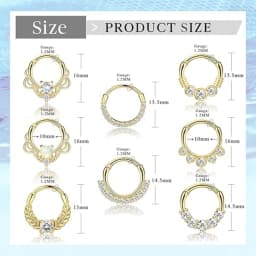 8PCS 16G Septum Clicker Ring Stainless Steel CZ Opal Cartilage Helix Hoop Daith Earrings Nose Rings Piercing Jewelry 10MM