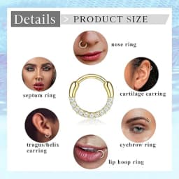 8PCS 16G Septum Clicker Ring Stainless Steel CZ Opal Cartilage Helix Hoop Daith Earrings Nose Rings Piercing Jewelry 10MM