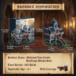 Lion Castle Royal Modular Buildings Blocks Sets Medieval Fortress City Street View House Architecture Assembly Brick Model Kit Adults DIY Collectible Gift 3967PCS