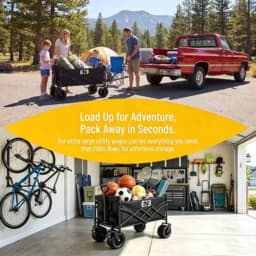 Foldable Utility Wagon With Adjustable Frame, Huge 980L Capacity, 580L Inside Storage, Heavy Duty Rolling Cart for Beach Camping Picnic Grocery Market Shopping Outdoor Travel