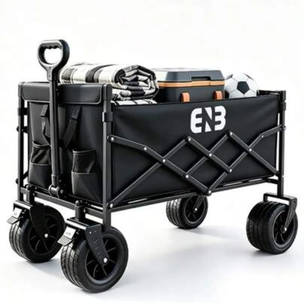 Foldable Utility Wagon With Adjustable Frame, Huge 980L Capacity, 580L Inside Storage, Heavy Duty Rolling Cart for Beach Camping Picnic Grocery Market Shopping Outdoor Travel