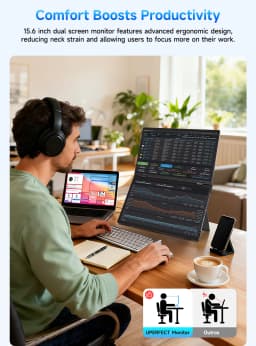 UPERFECT 15.6" Dual Portable Monitor for Laptop Screen Extender Folding Stacked Triple with Mini HDMI Office Computer Display
