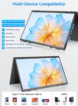 UPERFECT 15.6" Dual Portable Monitor for Laptop Screen Extender Folding Stacked Triple with Mini HDMI Office Computer Display