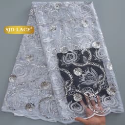 SJD LACE African Sequins Blue Mesh Lace Fabrics 2026 High Quality Nigerian French Tulle Net Lace Fabrics for Woman Wedding Dresses Sew 3858