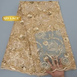SJD LACE African Sequins Blue Mesh Lace Fabrics 2026 High Quality Nigerian French Tulle Net Lace Fabrics for Woman Wedding Dresses Sew 3858