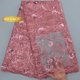 SJD LACE African Sequins Blue Mesh Lace Fabrics 2026 High Quality Nigerian French Tulle Net Lace Fabrics for Woman Wedding Dresses Sew 3858