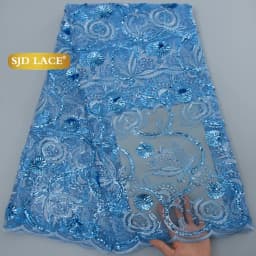 SJD LACE African Sequins Blue Mesh Lace Fabrics 2026 High Quality Nigerian French Tulle Net Lace Fabrics for Woman Wedding Dresses Sew 3858