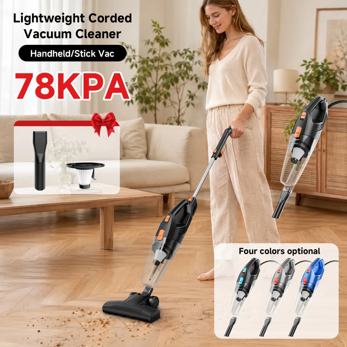 Honki 450W Powerful Wired Vacuum Cleaner Dry Deep‑Cleaning Multi‑function Nozzle Bagless Vacuum for Household Floors Pet Hair