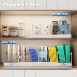 2 Pack Pots and Pans Organizer Under Cabinet, 22" Expandable Food Storage Container Lid Organizers with 9 Adjustable Dividers Pot and Pan Lid Holders Rack Inside Cabinet/Countertop(White)