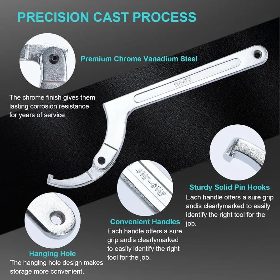 1 Set 4Pcs Adjustable Pin Spanner Wrench Tool Set 3/4 To 6-7/10 C Pin Spanner Hook Wrench for Pipes Heating Vehicles Mechanical Equipment