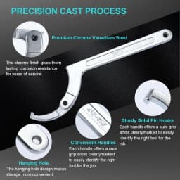 1 Set 4Pcs Adjustable Pin Spanner Wrench Tool Set 3/4 To 6-7/10 C Pin Spanner Hook Wrench for Pipes Heating Vehicles Mechanical Equipment
