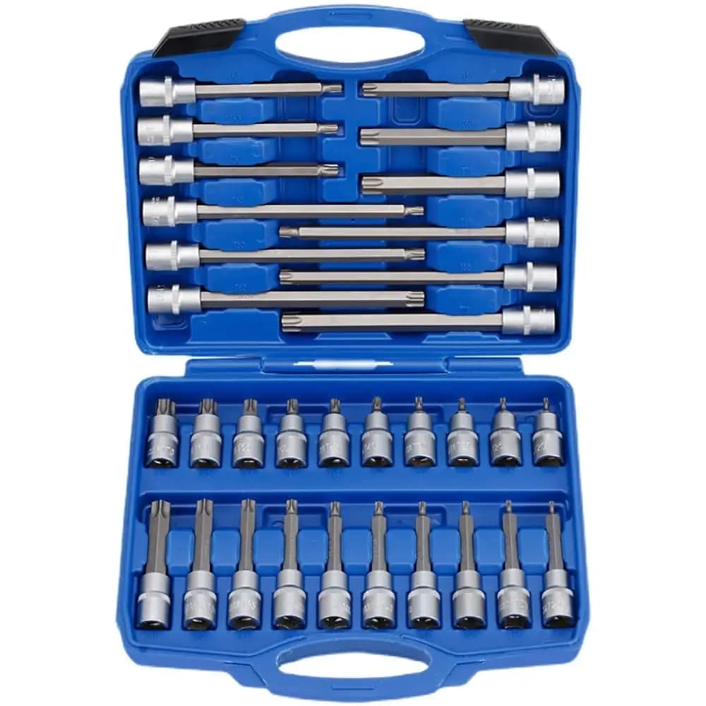 Premium 30-Piece Chrome Vanadium Socket Tool Set with Portable Blue Case for Automotive Maintenance Mechanics 2026