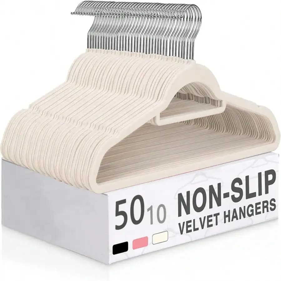 50-Pack Flocked Coat Hangers, Non-Slip And Mark-Free, Thickened Trouser Hangers, Suitable For Home Use, Wardrobe Organization, And General Coat Hanger Needs.