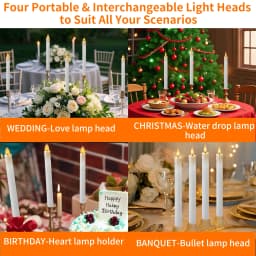 6/12Pcs Rechargeable Flameless Taper Candles with Remote 4 Type Head 3D Wick Taper with Timer Flickering Function for Home Wedding Birthday Christmas Decoration