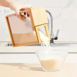Rice Storage Container Bamboo Food Dispenser for Pantry Organization Kitchen Storage for Cereal Pasta Flour with Sealed Clear Acrylic Lid Transparent Sliding Lid Easy Access