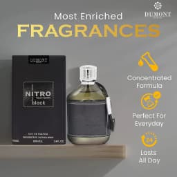 Men Dumont Nitro Black Pour Homme Eau De Parfum 100ml, Premium Leather Wrapped Bottle, Long-Lasting Woody Oriental Scent for Daily Wear & Gifting