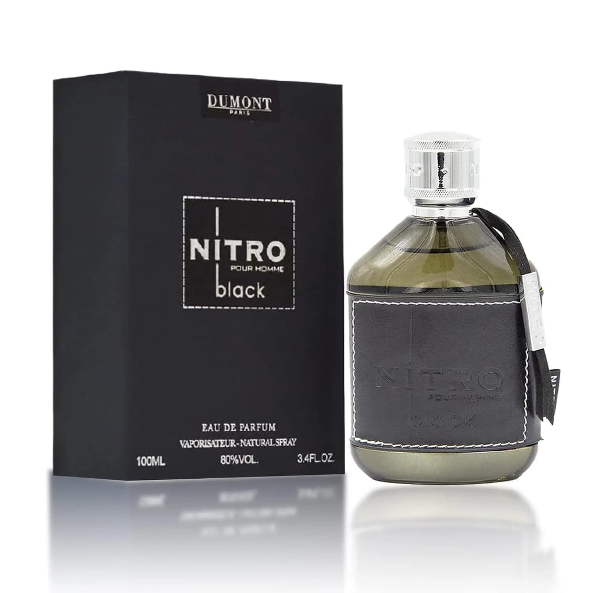Men Dumont Nitro Black Pour Homme Eau De Parfum 100ml, Premium Leather Wrapped Bottle, Long-Lasting Woody Oriental Scent for Daily Wear & Gifting