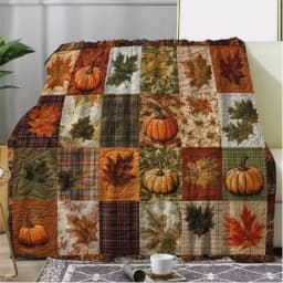 Fall Blanket Maple Leaf Pumpkin Plaid Print Soft Flannel Throw Blanket Cozy Warm Fleece Blanket for Sofa Couch Bed Office Camping Travel Farmhouse Decor Gift