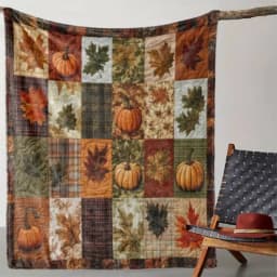 Fall Blanket Maple Leaf Pumpkin Plaid Print Soft Flannel Throw Blanket Cozy Warm Fleece Blanket for Sofa Couch Bed Office Camping Travel Farmhouse Decor Gift