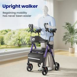 Upright Walker, Stand Up Rollator Walker with Padded Seat and Backrest, Walkers for Seniors,Foldable Walker with Seat