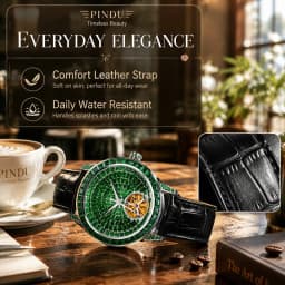 PINDU Design Diamond-set Hollow Mechanical Wrist Men Wristwatches Men Fashion Luxury Diamond Stainless Steel Leather Watch Men