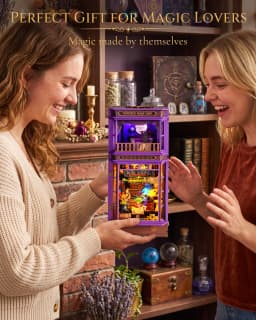 Rolife DIY Book Nook Kit 3D Puzzle Whisper Magic Shop Wooden Bookends with LED Light for Bookshelf Decor Brain Teasers Jigsaw Toys Holiday Gift for Adults
