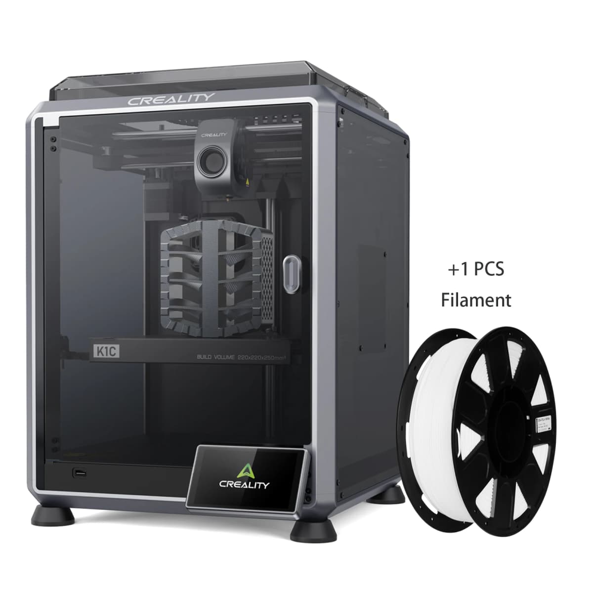 Creality K1C 2025 3D Printer And 1pc Filament with AI Camera And Touchscreen, 600Mm/S Fast Printing Speed, Supports Carbon Fiber Filaments, Auto Calibration for Leveling, Anti-Vibration Design, Out-Of-Box Experience