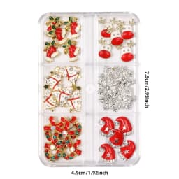 6 Grids Christmas Alloy Nail Charms Santa Snowman Tree Wreath Snowflake 3D Enamel Manicure Ornaments for Holiday Nail Salon Home DIY Decor