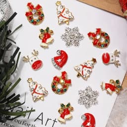 6 Grids Christmas Alloy Nail Charms Santa Snowman Tree Wreath Snowflake 3D Enamel Manicure Ornaments for Holiday Nail Salon Home DIY Decor