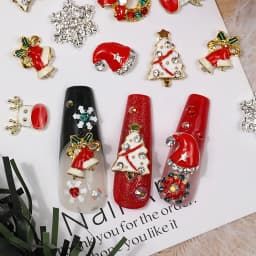 6 Grids Christmas Alloy Nail Charms Santa Snowman Tree Wreath Snowflake 3D Enamel Manicure Ornaments for Holiday Nail Salon Home DIY Decor