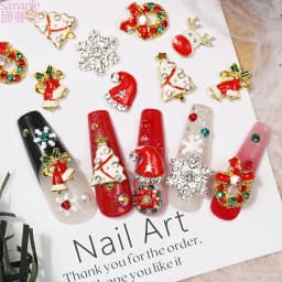 6 Grids Christmas Alloy Nail Charms Santa Snowman Tree Wreath Snowflake 3D Enamel Manicure Ornaments for Holiday Nail Salon Home DIY Decor
