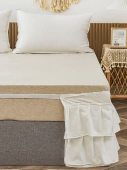 Cream Bed Skirt, Bohemian Style Bed Skirt, 1pc Cream Ruffled Bed Skirt, Bedding Decor, Soft Polyester Fiber, Vintage Farmhouse Style, Double Ruffled Bed Skirt, Suitable For All Seasons