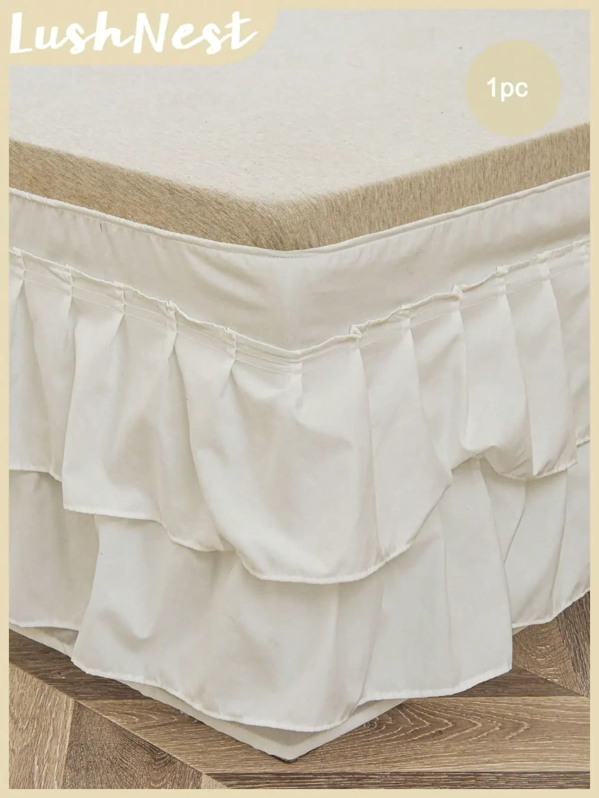 Cream Bed Skirt, Bohemian Style Bed Skirt, 1pc Cream Ruffled Bed Skirt, Bedding Decor, Soft Polyester Fiber, Vintage Farmhouse Style, Double Ruffled Bed Skirt, Suitable For All Seasons