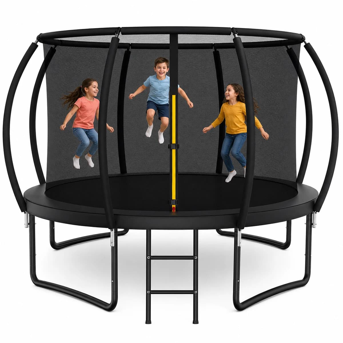 14FT Kids Trampoline With Safety Enclosure Net & Ladder, Round Outdoor Backyard Trampoline for Children Family Recreation Fitness Exercise