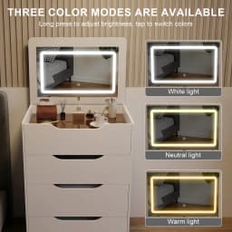 3 in 1 Hidden Vanity Desk with Flip Top LED Mirror, 3 Color Lighting, Compact Vanity with 3 Drawers, Glass Top & Hidden Storage Chair, Modern Small Dressing Table Nightstand for Bedroom, White