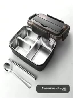 1pc Stainless Steel Lunch Box, Comes With Stainless Steel Cutlery, 1pc Durable 304 Stainless Steel Leak-Proof Bento Box With 3 Compartments, Easy To Clean, Suitable For School And Work,Travel And Outdoor Use, Office Worker Lunch Box,