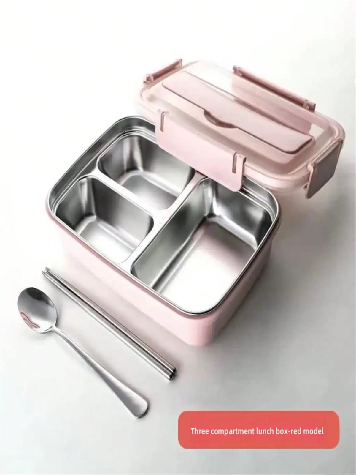 1pc Stainless Steel Lunch Box, Comes With Stainless Steel Cutlery, 1pc Durable 304 Stainless Steel Leak-Proof Bento Box With 3 Compartments, Easy To Clean, Suitable For School And Work,Travel And Outdoor Use, Office Worker Lunch Box,