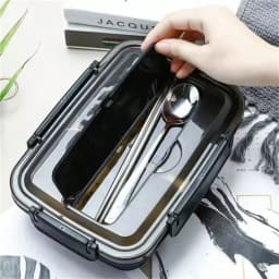 1pc Stainless Steel Lunch Box, Comes With Stainless Steel Cutlery, 1pc Durable 304 Stainless Steel Leak-Proof Bento Box With 3 Compartments, Easy To Clean, Suitable For School And Work,Travel And Outdoor Use, Office Worker Lunch Box,