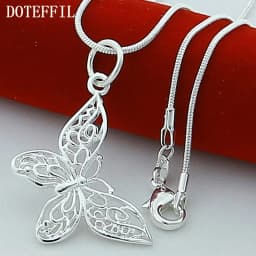 DOTEFFIL 925 Sterling Silver Butterfly Pendant Necklace Snake‑Chain 18‑30 Inch Adjustable Fashion Jewelry For Women Wedding Engagement Party