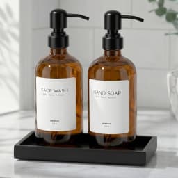 Amber Glass Soap Dispenser Set, 2 Pack 16 Oz Refillable Liquid Soap Dispenser with 304 Stainless Steel Pump and Tray