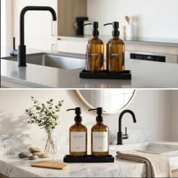Amber Glass Soap Dispenser Set, 2 Pack 16 Oz Refillable Liquid Soap Dispenser with 304 Stainless Steel Pump and Tray