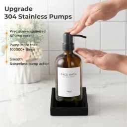 Amber Glass Soap Dispenser Set, 2 Pack 16 Oz Refillable Liquid Soap Dispenser with 304 Stainless Steel Pump and Tray