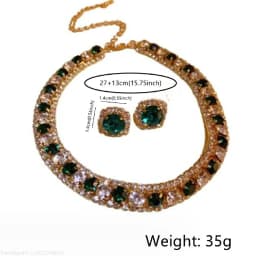 Women Trendy Rhinestone Decorated Jewelry Set Necklace Earring Kit Elegant Fashion Accessory For Daily Party Wedding
