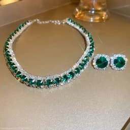 Women Trendy Rhinestone Decorated Jewelry Set Necklace Earring Kit Elegant Fashion Accessory For Daily Party Wedding