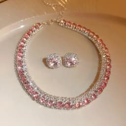 Women Trendy Rhinestone Decorated Jewelry Set Necklace Earring Kit Elegant Fashion Accessory For Daily Party Wedding