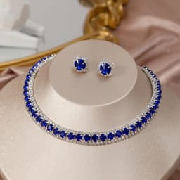 Women Trendy Rhinestone Decorated Jewelry Set Necklace Earring Kit Elegant Fashion Accessory For Daily Party Wedding