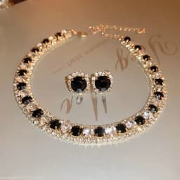 Women Trendy Rhinestone Decorated Jewelry Set Necklace Earring Kit Elegant Fashion Accessory For Daily Party Wedding